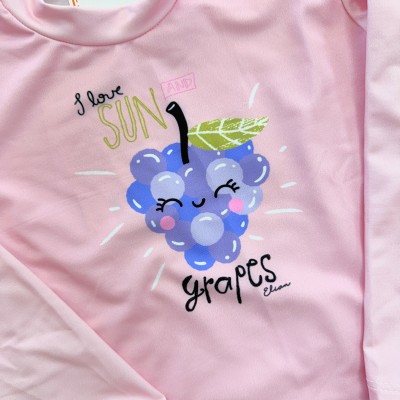 Linha Praia - Conj. Blusa Manga Longa Grapes e Calcinha com Proteção UV50+ - Rosa